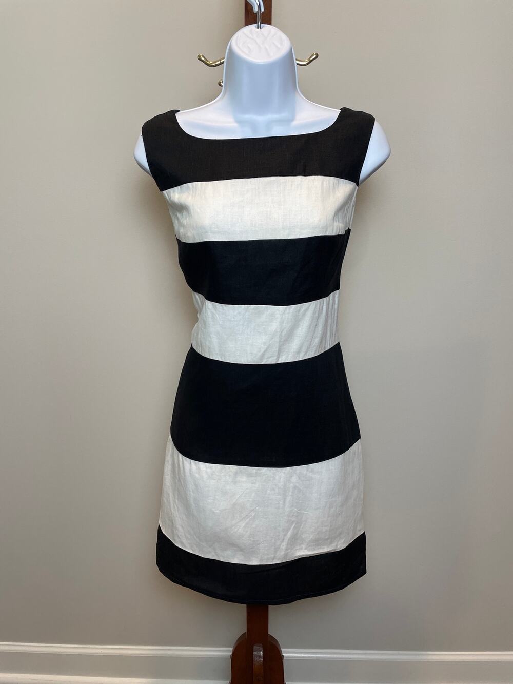 Spenser Jeremy Size 10 100% Linen Black & White Striped Sheath Dress